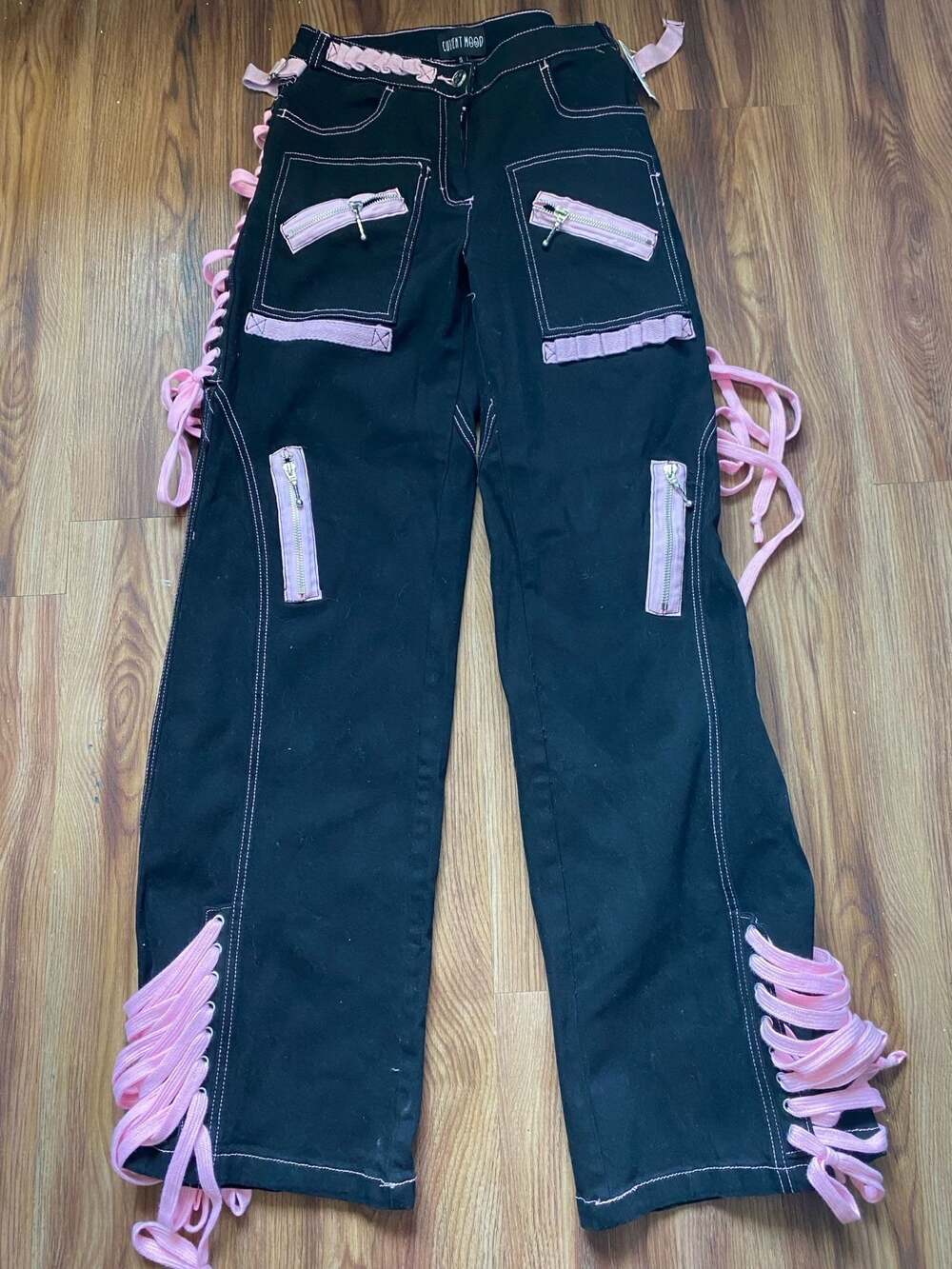 pink / black tripp nyc mini corset goth skirt, plaid...